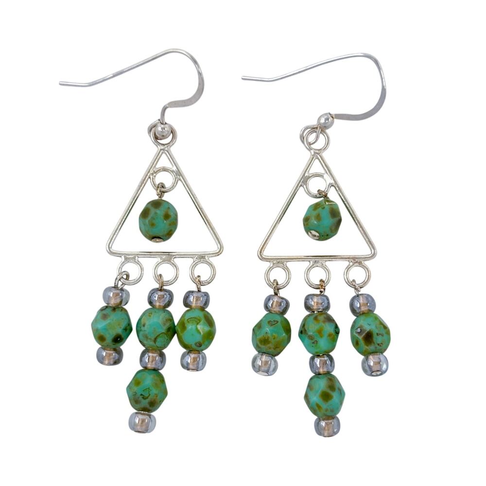 Vintage Sterling Silver 925 Turquoise Chandelier Dangle Earrings